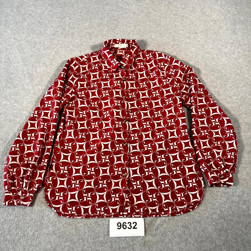Amanda Shirt Womens Small Redโ Geometric Long Sleeve Collared Button Up Casual